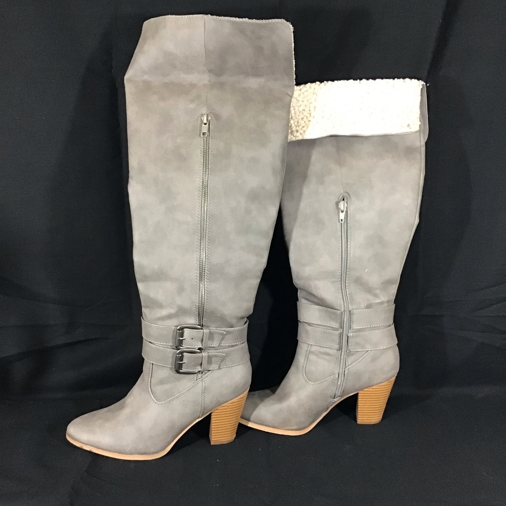 Over the knee boot with faux Sherpa cuff